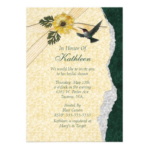 Yellow & Teal Hummingbird Bridal Shower Personalized Invitation