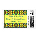 yellow teal Save the Date postage