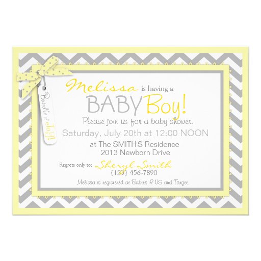 Yellow Tie & Chevron Print Baby Shower Custom Invite