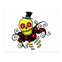 Yellow Top Hat Skeleton Postcard