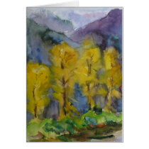 Yellow trees and stormy Canadian mountains Greeting Card