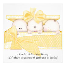 Yellow Triplet Baby Shower Invitation Announcement
