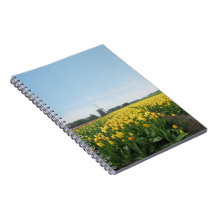Yellow Tulip Flower Field & Windmill Holland Spiral Notebooks