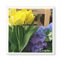 Yellow Tulips Blue Hydrangea Magnet by CaroleArt Yellow Tulips Blue Hydrangea Magnet