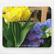 Yellow Tulips Blue Hydrangea Mousepad by CaroleArt Yellow Tulips Blue Hydrangea Mousepad