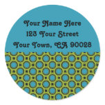 yellow turquoise circles address labels stickers
