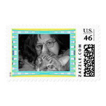 yellow turquoise frame postage