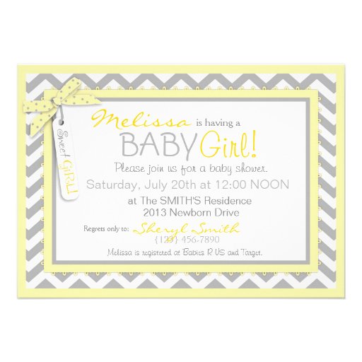 Yellow Tutu and Chevron Print Baby Shower A7YWGY Personalized Invitations
