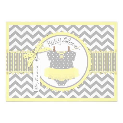 Yellow Tutu and Chevron Print Baby Shower A7YWGY Personalized Invitations