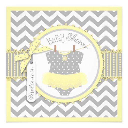 Yellow Tutu and Chevron Print Baby Shower S-YWGY Custom Announcements