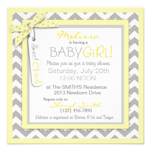 Yellow Tutu and Chevron Print Baby Shower S-YWGY Custom Announcements