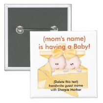 Yellow Twins Baby Shower Name pins buttons