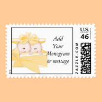 Yellow Twins Baby Shower Postage Stamps stamps