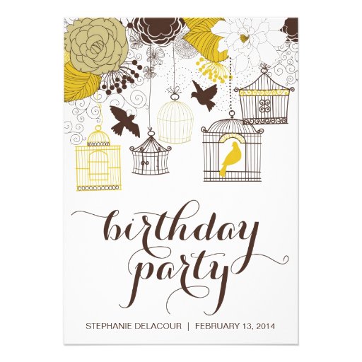 Yellow Vintage Birdcages Birthday Invitation