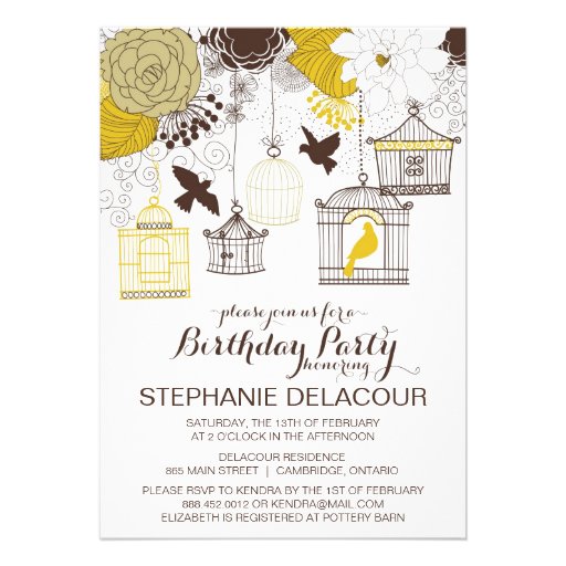 Yellow Vintage Birdcages Birthday Invitation