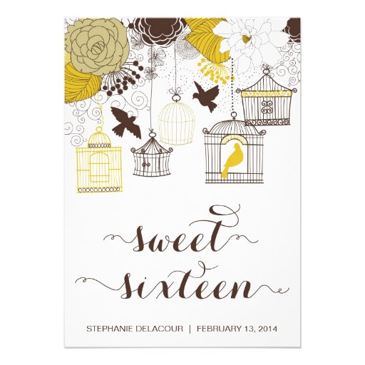 Yellow Vintage Birdcages Sweet Sixteen Invitation