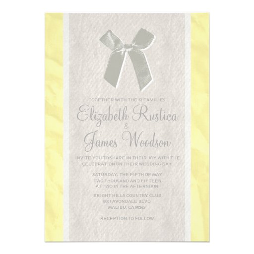 Yellow Vintage Bow & Linen Wedding Invitations