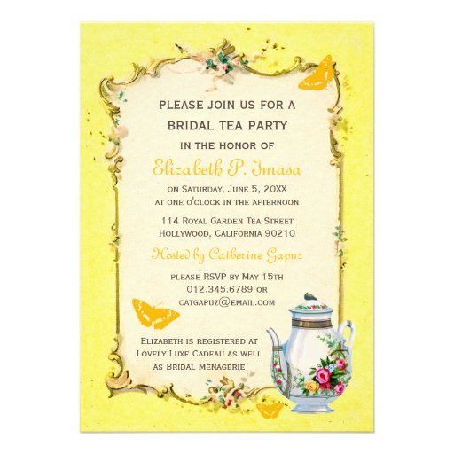 Yellow Vintage French Bridal Tea Party Personalized Invites