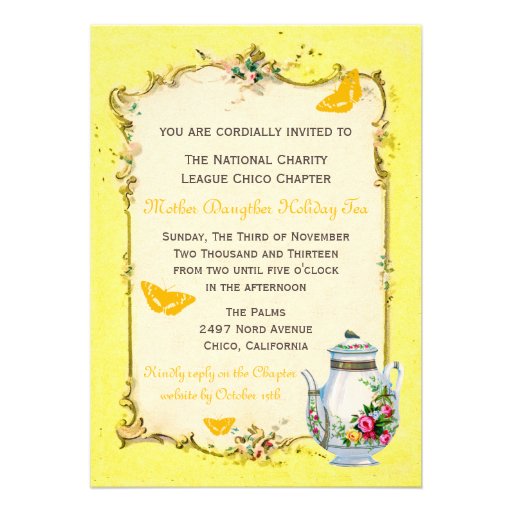 Yellow Vintage French Holiday Tea Party Custom Invitation