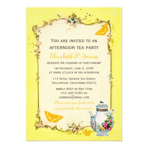 Yellow Vintage French Tea Party Custom Invites