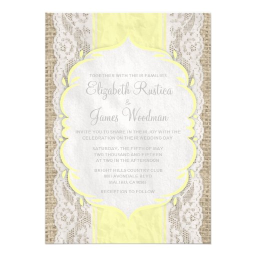 Yellow Vintage Linen Burlap Wedding Invitations