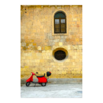 Yellow wall, Red scooter Print by exquisitephoto Yellow wall, Red scooter Print