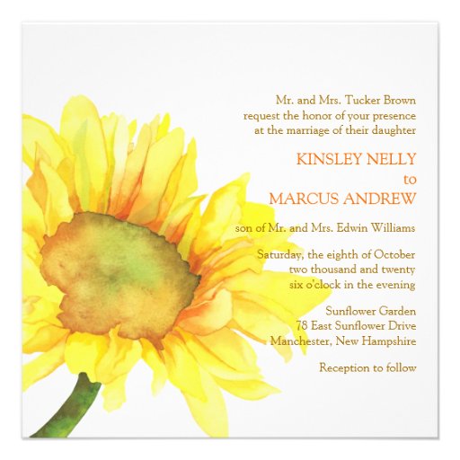 Yellow Watercolor Sunflower Floral Wedding Invites