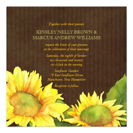 Yellow Watercolor Sunflowers Floral Fall Wedding Custom Announcements