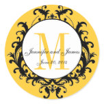 Yellow Wedding Monogram Names Date Sticker