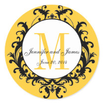 Yellow Wedding Monogram Names Date Sticker