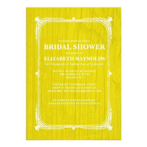 Yellow Western Barn Wood Bridal Shower Invitations