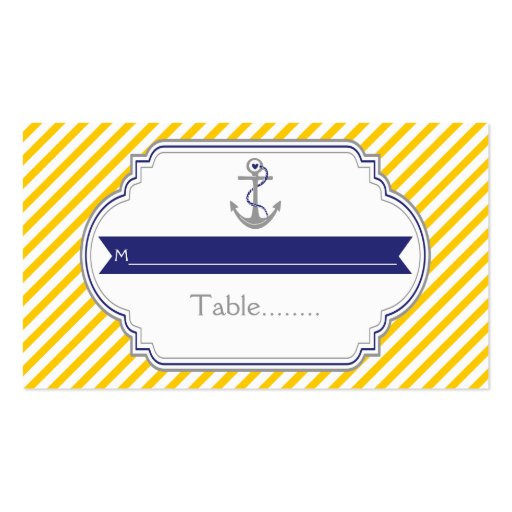 Yellow, white anchor nautical wedding place card business card template (back side)
