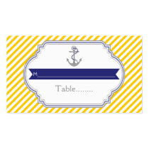Yellow, white anchor nautical wedding place card business card template