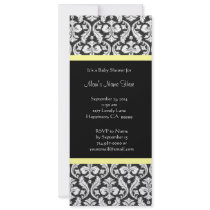 Yellow White Black Damask Baby Shower Invitations