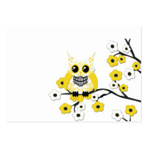 Yellow White Cherry Blossoms Owl Business Card