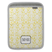 Yellow white damask pattern 3 letter monogram ipad sleeves