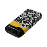 Yellow &  White Damask Printed Faux Rhinestone Tough Iphone 4 Case