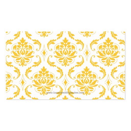 Yellow White Damask Wedding Place Card Business Card Template (back side)