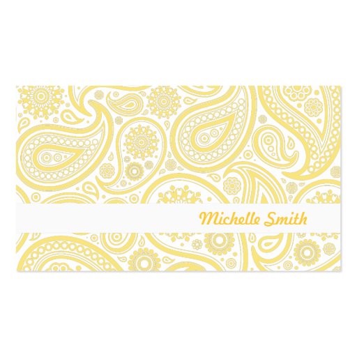 Yellow White Elegant Paisley Business Card Templates (back side)