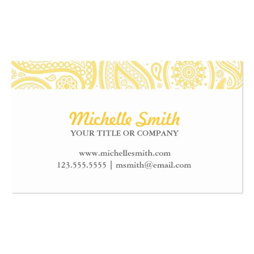 Yellow White Elegant Paisley Business Card Templates (front side)