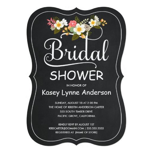 Yellow & White Floral Chalkboard Bridal Shower Custom Invites