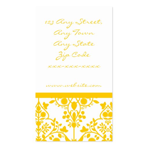 Yellow White Floral Damask Business Card (back side)