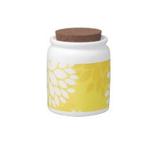 Yellow White Floral Monogram Pattern Candy Jars