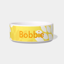 Yellow White Floral Monogram Pattern Pet Bowl