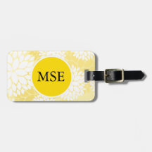 Yellow White Floral Monogram Pattern Tag For Bags