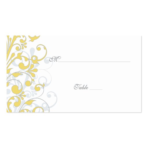 Yellow, White Floral Wedding Place Cards Business Cards (back side)