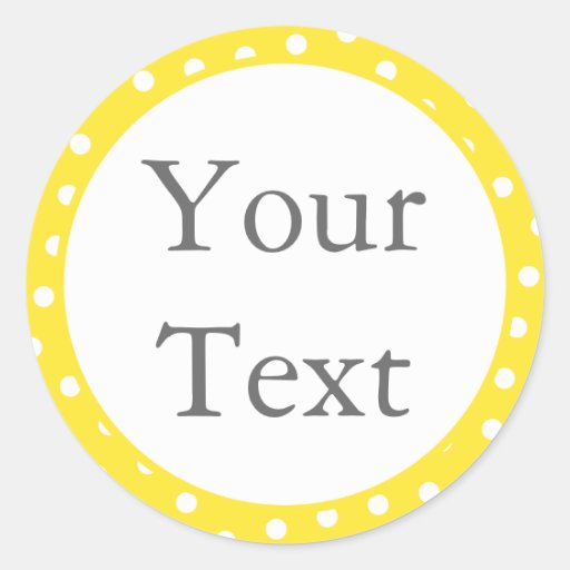 Yellow & White Polka Dot Stickers w/ Custom Text Zazzle