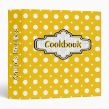 Yellow, white retro polka dot pattern cute recipe vinyl binders