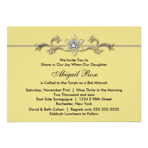 Yellow White Stripe Bat Mitzvah Personalized Invite
