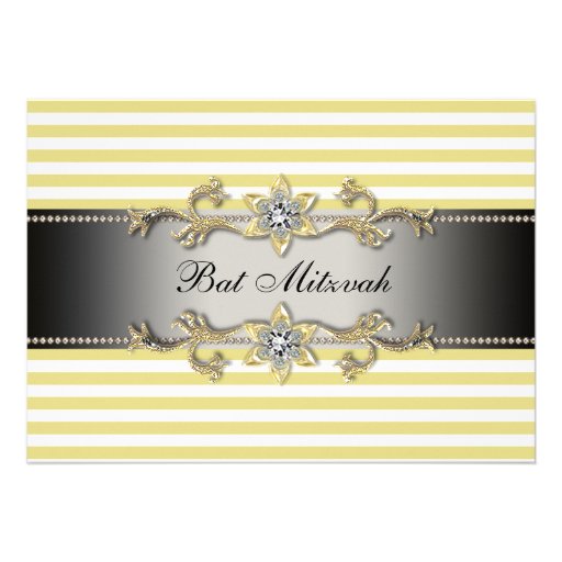 Yellow White Stripe Bat Mitzvah Personalized Invite